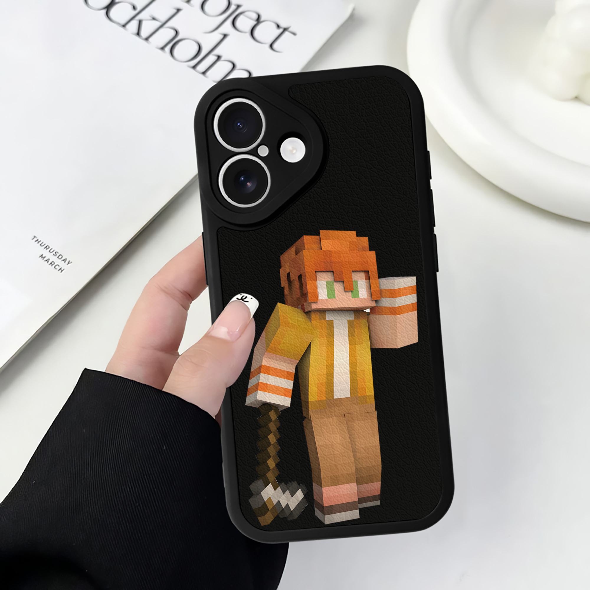 （画像用） マインクラフト ブロックの世界 Minecraft MC Block world 【iPhone 16シリーズ対応】シリコンスマホケース（レザー調） 材質：シリコン